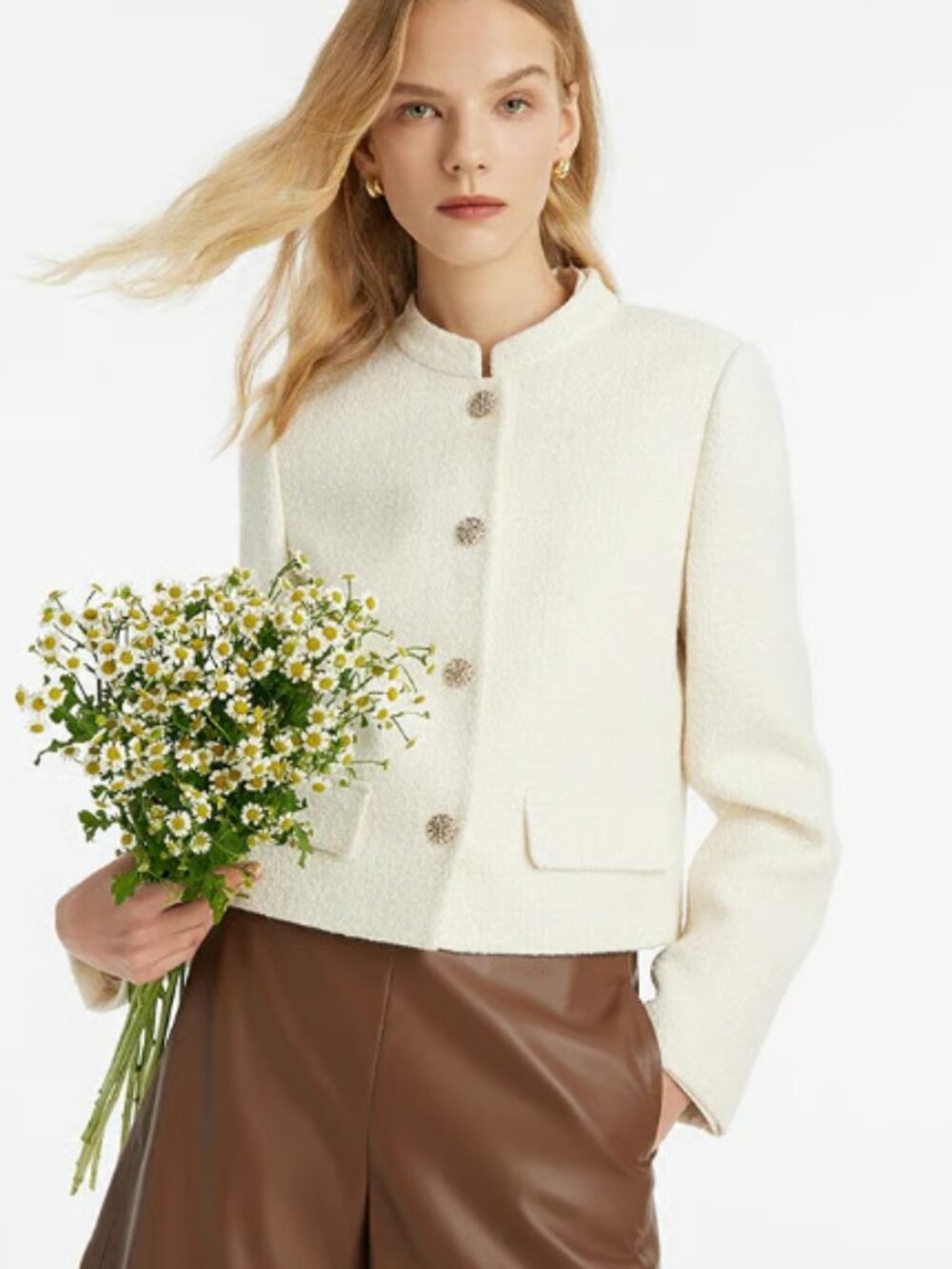 Goelia Women's Wool Blend Stand Collar Single-Breasted Women Jacket Small